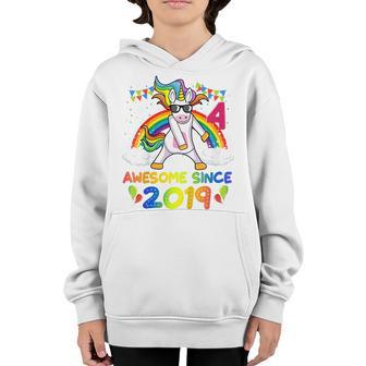 Kids 4 Years Old Unicorn Flossing 4Th Birthday Girl Unicorn Youth Hoodie - Thegiftio UK