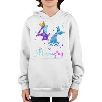 Kids 4Th Birthday Mermaid Mermazing 4 Years Old Bday Youth Hoodie - Thegiftio UK
