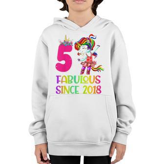 Kids 5 And Fabulous Unicorn Rainbow Birthday 5 Year Old Gifts Youth Hoodie - Thegiftio UK