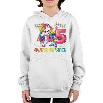 Kids 5 Year Old Gift Awesome Since 2018 5Th Birthday Unicorn Girl Youth Hoodie - Thegiftio UK