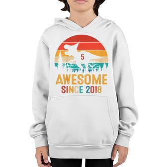 Kids 5 Year Old Gift Boy 5Th Birthday Dinosaur Awesome Since 2018 Youth Hoodie - Seseable