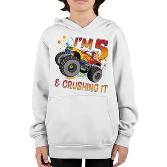 Kids 5 Year Old Gift Im 5 Monster Truck 5Th Birthday Boy Youth Hoodie - Thegiftio UK