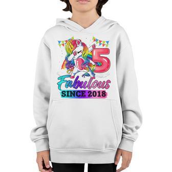 Kids 5 Years Old Fabulous Since 2018 5Th Birthday Unicorn Girl Youth Hoodie - Thegiftio UK