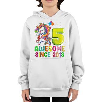 Kids 5 Years Old Unicorn Flossing 5Th Birthday Girl Unicorn Party V4 Youth Hoodie - Thegiftio UK