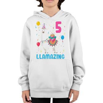Kids 5Th Birthday I Am 5 Years Old And Llamazing Llama Girl Ns V2 Youth Hoodie - Thegiftio UK