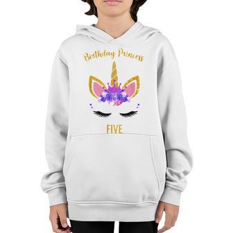 Kids 5Th Birthday Unicorn Five Years Old Birthday Princess Youth Hoodie - Thegiftio UK