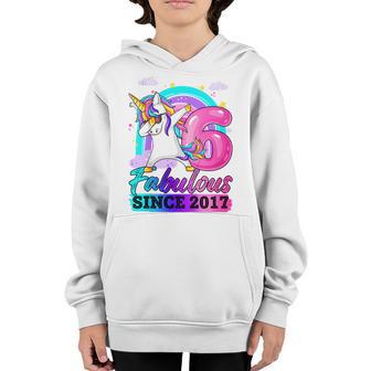 Kids 6 Years Old Fabulous Since 2017 6Th Birthday Unicorn Girl V2 Youth Hoodie - Thegiftio UK