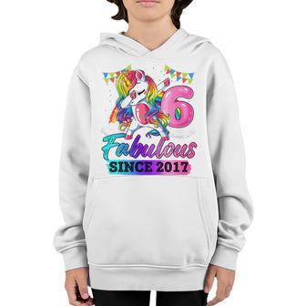 Kids 6 Years Old Fabulous Since 2017 6Th Birthday Unicorn Girl Youth Hoodie - Thegiftio UK
