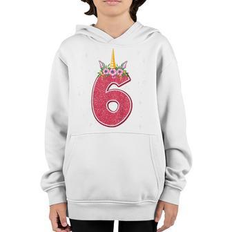 Kids 6Th Birthday Gift Girls Funny Unicorn Face Flower 6 Year Old Youth Hoodie - Thegiftio UK