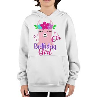 Kids 6Th Birthday Girl Llama Alpaca Six 6Th Birthday Girl 6 Years Youth Hoodie - Thegiftio UK