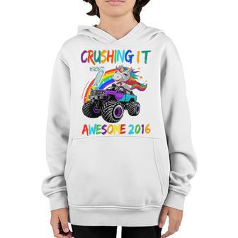 Kids 7 Crushing It Since 2016 Monster Truck 7Th Birthday Boys Youth Hoodie - Thegiftio UK