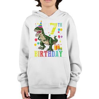 Kids 7 Year Old 7Th Birthday Boy T Rex Dinosaur Gift Kids Youth Hoodie - Thegiftio UK