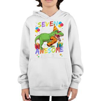 Kids 7 Year Old Dinosaur Awesome Since 2016 7Th Birthday Gift Boy Youth Hoodie - Thegiftio UK