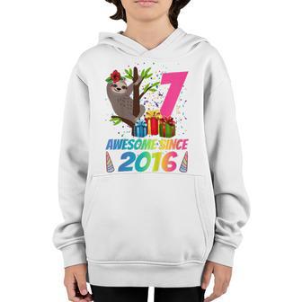 Kids 7 Year Old Sloth Awesome Since 2016 7Th Birthday N Girls Youth Hoodie - Thegiftio UK