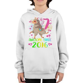 Kids 7 Year Old Sloth Riding Llama Since 2016 7Th Birthday Girl Youth Hoodie - Thegiftio UK