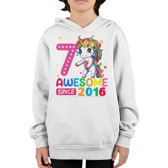Kids 7 Year Old Unicorn Flossing 7Th Birthday Girl Unicorn Party Youth Hoodie - Thegiftio UK