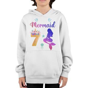 Kids 7 Years Old 7Th Birthday Girl Unicorn Mermaid Tail Youth Hoodie - Thegiftio UK