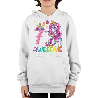 Kids 7 Years Old Awesome Since 2016 Dabbing Unicorn 7Th Birthday Youth Hoodie - Thegiftio UK