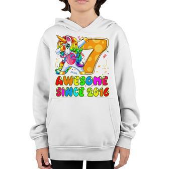 Kids 7 Years Old Unicorn Flossing 7Th Birthday Girl Unicorn Party Youth Hoodie - Thegiftio UK