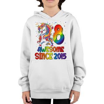 Kids 8 Year Old Gift Awesome Since 2015 8Th Birthday Unicorn Girl V2 Youth Hoodie - Thegiftio UK