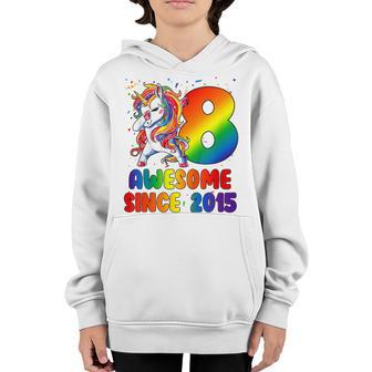 Kids 8 Year Old Gift Awesome Since 2015 8Th Birthday Unicorn Girl Youth Hoodie - Thegiftio UK