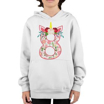 Kids 8 Year Old Gifts 8Th Birthday Girls Unicorn Face Flower Youth Hoodie - Thegiftio UK