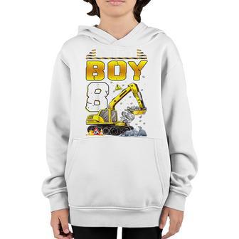 Kids 8 Year Old Vehicles Construction Excavator Birthday 8Th Youth Hoodie - Thegiftio UK