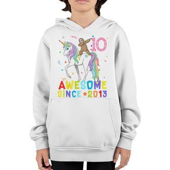 Kids 9 Year Old Dab Sloth Riding Unicorn 2013 9Th Birthday Girl Youth Hoodie - Thegiftio UK
