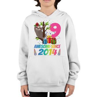 Kids 9 Year Old Sloth Awesome Since 2014 9Th Birthday N Girls Youth Hoodie - Thegiftio UK