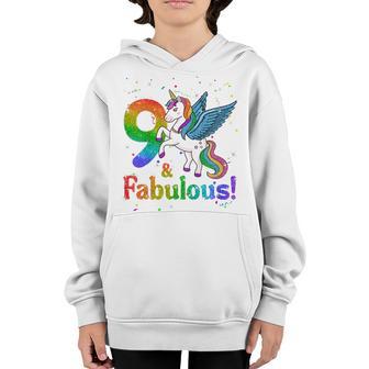 Kids 9 Years Old I Am 9 And Fabulous Unicorn Girl 9Th Birthday Youth Hoodie - Thegiftio UK