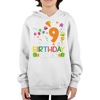 Kids 9Th Birthday Gift Happy Birthday Boy Girls Kids 9 Years Old Youth Hoodie - Thegiftio UK