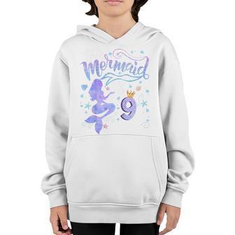 Kids 9Th Birthday Gift This Mermaid Is 9 Girl Gift 9 Year Old Youth Hoodie - Thegiftio UK