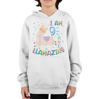 Kids 9Th Birthday I Am 9 Years Old And Llamazing Llama Girl Ns V3 Youth Hoodie - Thegiftio UK