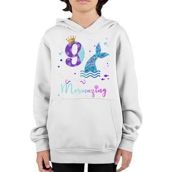 Kids 9Th Birthday Mermaid Mermazing 9 Years Old Bday Youth Hoodie - Thegiftio UK