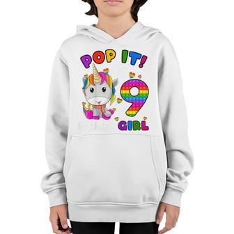 Kids 9Th Birthday Unicorn Fidget Pop It Birthday Girl 9 Year Old Youth Hoodie - Thegiftio UK