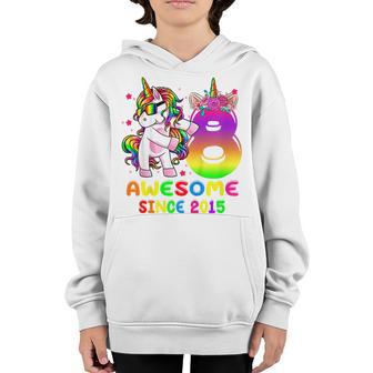 Kids Awesome Since 2015 Dabbing Unicorn 8Th Birthday 8 Year Old Youth Hoodie - Thegiftio UK