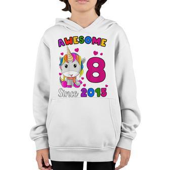 Kids Awesome Since 2015 Flossing Unicorn 8 Year Old Birthday Girl Youth Hoodie - Thegiftio UK