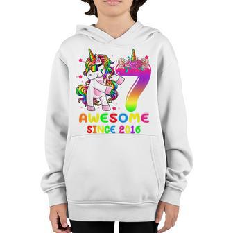 Kids Awesome Since 2016 Dabbing Unicorn 7Th Birthday 7 Year Old Youth Hoodie - Thegiftio UK