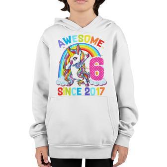Kids Awesome Since 2017 Dabbing Unicorn 6Th Birthday 6 Year Old Youth Hoodie - Thegiftio UK
