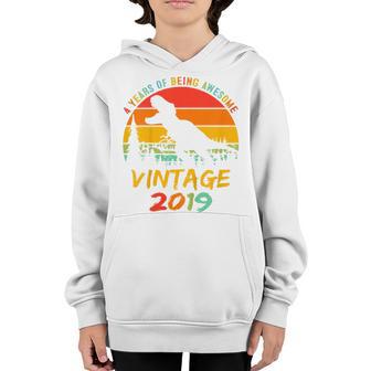 Kids Awesome Since 2019 4 Year Old Gift 4Th Birthday Boy Dinosaur Youth Hoodie - Thegiftio UK