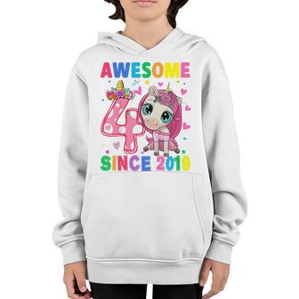 Kids Awesome Since 2019 Cute Unicorn 4Th Birthday Gift 4 Year Old Youth Hoodie - Thegiftio UK