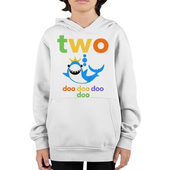Kids Birthday Boy 2 Year Old Two Colorful Happy Shark Youth Hoodie - Thegiftio UK
