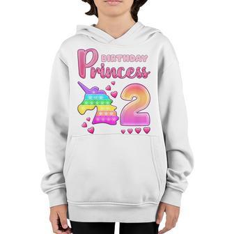 Kids Birthday Girl 2 Year Old Unicorn Pop-It Fidget Popper Youth Hoodie - Thegiftio UK