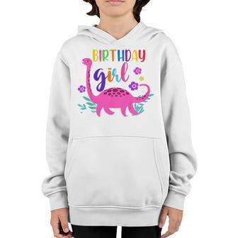 Kids Birthday Girl Cute Pink Dinosaur Dino Baby Birthday Queen Youth Hoodie - Seseable