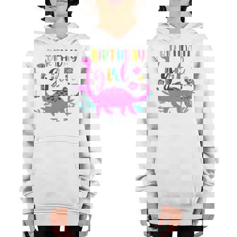 Kids Birthday Girl Cute Pink Dinosaur Dino Baby Birthday Queen Youth Hoodie - Seseable