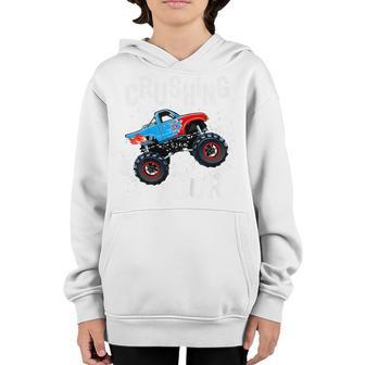 Kids Boy 4Th Birthday Turning 4 Monster Truck Four Year Old Youth Hoodie - Thegiftio UK