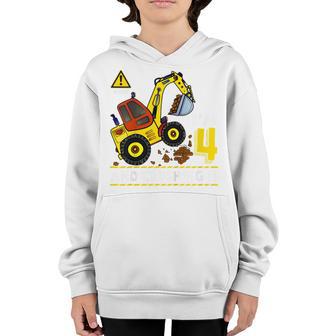 Kids Construction Truck 4Th Birthday 4 Years Old Digger Builder Youth Hoodie - Thegiftio UK