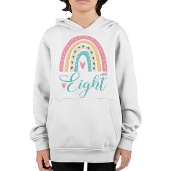 Kids Cute 8Th Birthday 8 Eight Hearts Rainbow 8 Years Old Bday Youth Hoodie - Thegiftio UK