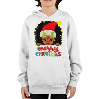 Kids Cute Afro Black Girl Glasses Santa Melanin Merry Christmas Youth Hoodie - Thegiftio UK