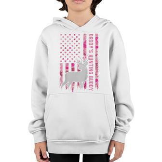 Kids Daddys Hunting Buddy Usa Flag Pink Camo Future Hunter Youth Hoodie - Thegiftio UK